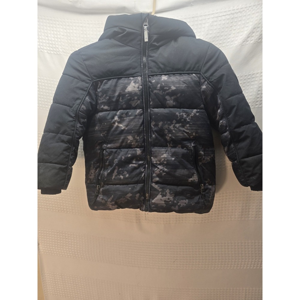 ZeroXposur Boys Black Camo Puffer Coat Fleece Lined Faux Fur Hood Size 4/5